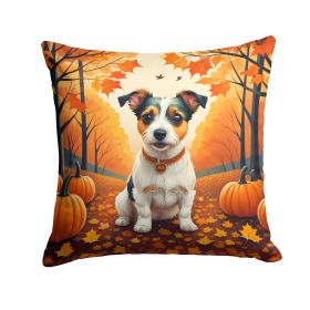 Jack Russell Terrier Fall Throw Pillow Machine Washable, Indoor Outdoor Decorative Pillow for Couch, Bed or Patio, 14Hx14W
