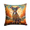 Miniature Pinscher Fall Throw Pillow Machine Washable, Indoor Outdoor Decorative Pillow for Couch, Bed or Patio, 14Hx14W