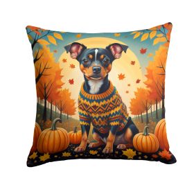 Miniature Pinscher Fall Throw Pillow Machine Washable, Indoor Outdoor Decorative Pillow for Couch, Bed or Patio, 14Hx14W