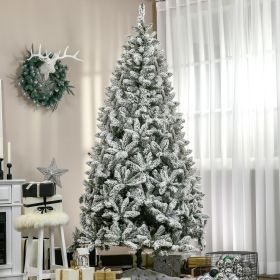 7.5 ft Tall Unlit Snow Flocked Pine Artificial Christmas Tree with Realistic Branches, Green