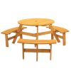 6-Person Outdoor Circular Wooden Picnic Table with 3 Built-in Benches for Patio Backyard Garden(Natural)