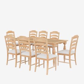 Vintage Traditional 9-Piece 82.7inch Extendable Dining Table Set with 23.6inch Removable Leaf and 8 Upholstered Dining Chairs for 8