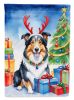 Collie Christmas Reindeer House Flag Large Porch Sleeve Pole Decorative Outside Yard Banner Artwork Wall Hanging, Polyester, House Size, Multicolor