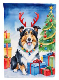 Collie Christmas Reindeer House Flag Large Porch Sleeve Pole Decorative Outside Yard Banner Artwork Wall Hanging, Polyester, House Size, Multicolor