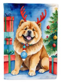 Chow Chow Christmas Reindeer House Flag Large Porch Sleeve Pole Decorative Outside Yard Banner Artwork Wall Hanging, Polyester, House Size, Multicolor