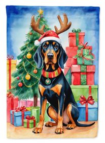 Black and Tan Coonhound Christmas Reindeer House Flag Large Porch Sleeve Pole Decorative Outside Yard Banner Artwork Wall Hanging, Polyester, House Si