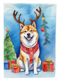 Akita Christmas Reindeer House Flag Large Porch Sleeve Pole Decorative Outside Yard Banner Artwork Wall Hanging, Polyester, House Size, Multicolor