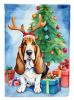 Basset Hound Christmas Reindeer House Flag Large Porch Sleeve Pole Decorative Outside Yard Banner Artwork Wall Hanging, Polyester, House Size, Multico