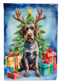 German Wirehaired Pointer Christmas Reindeer House Flag Large Porch Sleeve Pole Decorative Outside Yard Banner Artwork Wall Hanging, Polyester, House