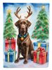 Chocolate Labrador Retriever Christmas Reindeer House Flag Large Porch Sleeve Pole Decorative Outside Yard Banner Artwork Wall Hanging, Polyester, Hou