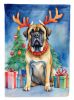 Mastiff Christmas Reindeer House Flag Large Porch Sleeve Pole Decorative Outside Yard Banner Artwork Wall Hanging, Polyester, House Size, Multicolor
