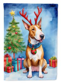 Bull Terrier Christmas Reindeer House Flag Large Porch Sleeve Pole Decorative Outside Yard Banner Artwork Wall Hanging, Polyester, House Size, Multico