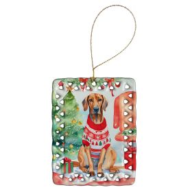Redbone Coonhound Christmas Porcelain Ornament Christmas Tree Hanging Decorations for Home Christmas Holiday, Rectangle, Gift, Multicolor