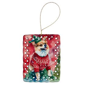 Pomeranian Christmas Porcelain Ornament Christmas Tree Hanging Decorations for Home Christmas Holiday, Rectangle, Gift, Multicolor