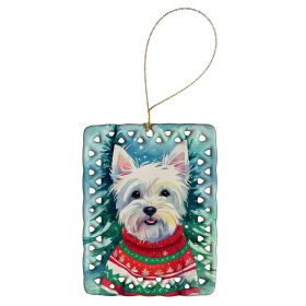 Westie Christmas Porcelain Ornament Christmas Tree Hanging Decorations for Home Christmas Holiday, Rectangle, Gift, Multicolor