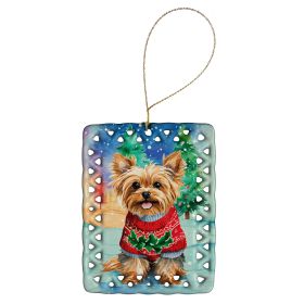 Yorkshire Terrier Yorkie Christmas Porcelain Ornament Christmas Tree Hanging Decorations for Home Christmas Holiday, Rectangle, Gift, Multicolor