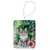 Kurilian Bobtail Cat By the Christmas Tree Porcelain Ornament Christmas Tree Hanging Decorations for Home Christmas Holiday, Rectangle, Gift