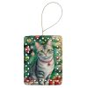 Asian Cat By the Christmas Tree Porcelain Ornament Christmas Tree Hanging Decorations for Home Christmas Holiday, Rectangle, Gift, Multicolor
