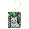 Khao Manee Cat By the Christmas Tree Porcelain Ornament Christmas Tree Hanging Decorations for Home Christmas Holiday, Rectangle, Gift, Multicolor