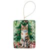 Owyhee Bob Cat By the Christmas Tree Porcelain Ornament Christmas Tree Hanging Decorations for Home Christmas Holiday, Rectangle, Gift, Multicolor