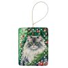 British Longhair Cat By the Christmas Tree Porcelain Ornament Christmas Tree Hanging Decorations for Home Christmas Holiday, Rectangle, Gift