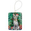Egyptian Mau Cat By the Christmas Tree Porcelain Ornament Christmas Tree Hanging Decorations for Home Christmas Holiday, Rectangle, Gift, Multicolor