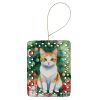 Japanese Bobtail Cat By the Christmas Tree Porcelain Ornament Christmas Tree Hanging Decorations for Home Christmas Holiday, Rectangle, Gift