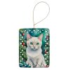 Foreign White Cat By the Christmas Tree Porcelain Ornament Christmas Tree Hanging Decorations for Home Christmas Holiday, Rectangle, Gift, Multicolor