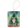 Dwelf Cat By the Christmas Tree Porcelain Ornament Christmas Tree Hanging Decorations for Home Christmas Holiday, Rectangle, Gift, Multicolor