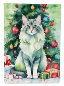 Oriental Longhair Cat By the Christmas Tree House Flag Large Porch Sleeve Pole Decorative Outside Yard Banner Artwork Wall Hanging, Polyester, House S