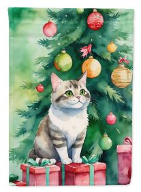 Li Hua Cat By the Christmas Tree House Flag Large Porch Sleeve Pole Decorative Outside Yard Banner Artwork Wall Hanging, Polyester, House Size, Multic