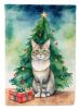 Dwelf Cat By the Christmas Tree House Flag Large Porch Sleeve Pole Decorative Outside Yard Banner Artwork Wall Hanging, Polyester, House Size, Multico