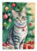 Asian Cat By the Christmas Tree House Flag Large Porch Sleeve Pole Decorative Outside Yard Banner Artwork Wall Hanging, Polyester, House Size, Multico