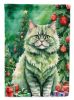 Selkirk Rex Cat By the Christmas Tree House Flag Large Porch Sleeve Pole Decorative Outside Yard Banner Artwork Wall Hanging, Polyester, House Size, M