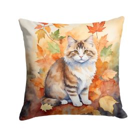 Ragamuffin Cat in Fall Leaves Throw Pillow Machine Washable, Indoor Outdoor Decorative Pillow for Couch, Bed or Patio, 18Hx18W