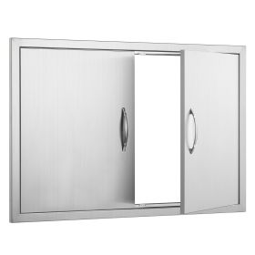 BBQ Access Door, 35W x 24H Inch Double Outdoor Kitchen Door, Stainless Steel Flush Mount Door, Wall Vertical Door with Handles, for BBQ Island