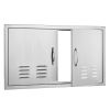 BBQ Access Door, 36W x 21H Inch Double Outdoor Kitchen Door, Stainless Steel Flush Mount Door, Wall Vertical Door with Handles and Vents