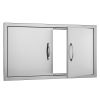 BBQ Access Door, 34W x 19H Inch Double Outdoor Kitchen Door, Stainless Steel Flush Mount Door, Wall Vertical Door with Handles, for BBQ Island