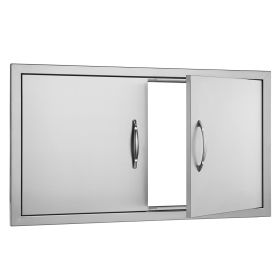BBQ Access Door, 34W x 19H Inch Double Outdoor Kitchen Door, Stainless Steel Flush Mount Door, Wall Vertical Door with Handles, for BBQ Island