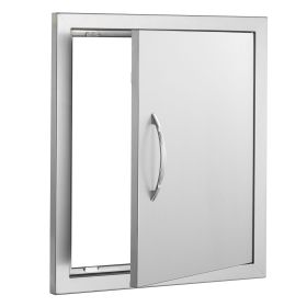 BBQ Access Door, 18W x 20H Inch Single Outdoor Kitchen Door, Stainless Steel Flush Mount Door, Wall Vertical Door with Handle and Hook, for BBQ Island