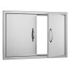 BBQ Access Door, 30W x 21H Inch Double Outdoor Kitchen Door, Stainless Steel Flush Mount Door, Wall Vertical Door with Handles, for BBQ Island