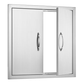 BBQ Access Door, 24W x 24H Inch Double Outdoor Kitchen Door, Stainless Steel Flush Mount Door, Double Wall Vertical Door with Handles and Hooks
