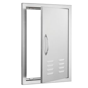 BBQ Access Door, 17W x 24H Inch Single Outdoor Kitchen Door, Stainless Steel Flush Mount Door, Wall Vertical Door with Handle, Vents and Hook