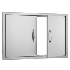 BBQ Access Door, 33W x 22H Inch Double Outdoor Kitchen Door, Stainless Steel Flush Mount Door, Wall Vertical Door with Handles, for BBQ Island