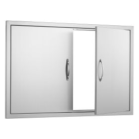 BBQ Access Door, 39W x 26H Inch Double Outdoor Kitchen Door, Stainless Steel Flush Mount Door, Wall Vertical Door with Handles and Hooks