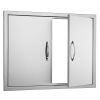 BBQ Access Door, 31W x 24H Inch Double Outdoor Kitchen Door, Stainless Steel Flush Mount Door, Double Wall Vertical Door with Handles and Hooks