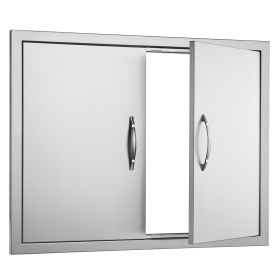 BBQ Access Door, 31W x 24H Inch Double Outdoor Kitchen Door, Stainless Steel Flush Mount Door, Double Wall Vertical Door with Handles and Hooks