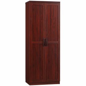 63" 2-Door Kitchen Pantry, Freestanding Storage Cabinet with 5-tier Shelving and 2 Adjustable Shelves for Dining Room, Cherry Wood Color