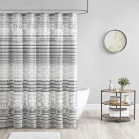 Cotton Yarn Dye Shower Curtain with Pom Poms