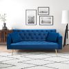 71-inch convertible love seat sofa, American retro blue velvet material, suitable for small living room, bedroom, office